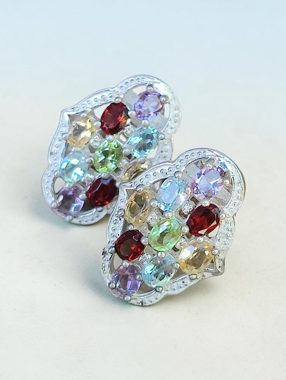 Vintage Sterling Silver Genuine Gemstone Earrings